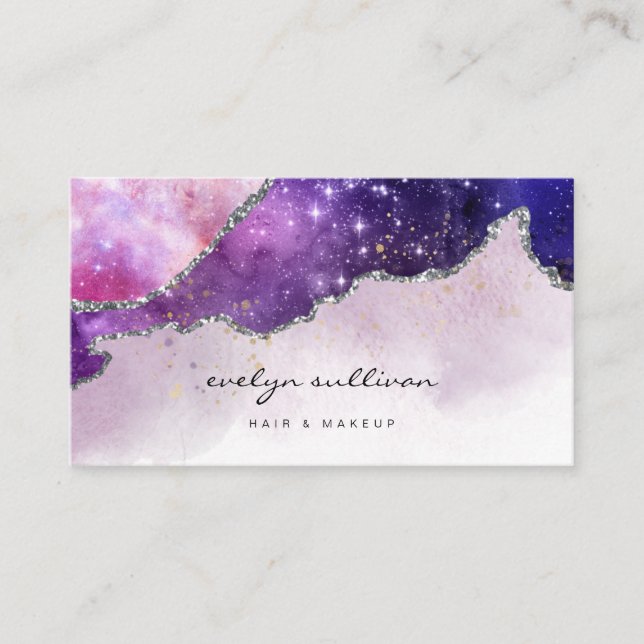 purple watercolor agate business card (Front)