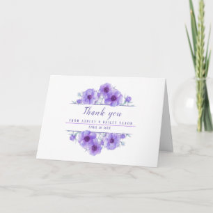 Purple watercolor anemone flowers art thank you card
