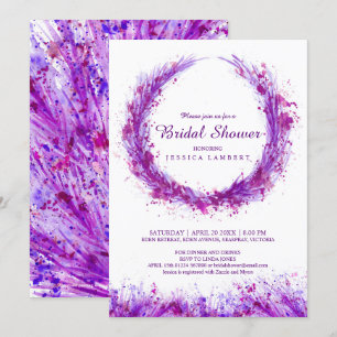 Purple watercolor art splat bridal shower invites