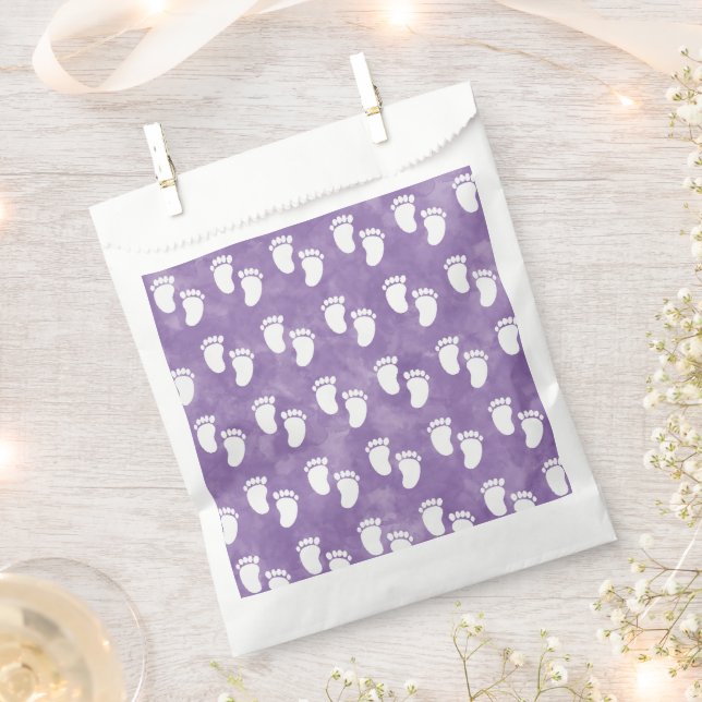 Purple Watercolor Baby Shower Footprint Pattern Favour Bag (Clipped)