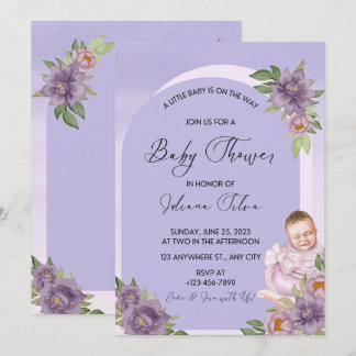 Purple Watercolor Baby Shower Invitation