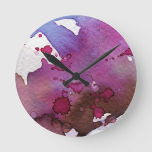 Purple Watercolor Background Round Clock