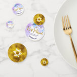 Purple Watercolor Bat Mitzvah Gold Foil Script Confetti<br><div class="desc">Add some extra style to your favourite Bat Mitzvah’s celebration party with this customizable table confetti! Stunning, modern, sparkly gold faux foil handwritten script, Star of David and tiny dots against a light purple watercolor background on one side mix with a white Star of David over a faux gold foil...</div>