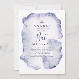 Purple Watercolor Bat Mitzvah Invitation