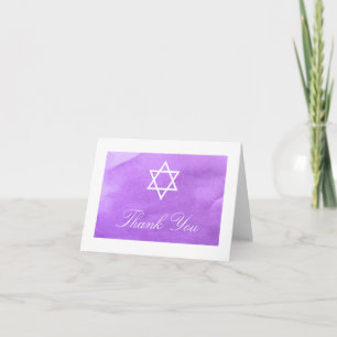 Purple Watercolor Bat Mitzvah Thank You Card