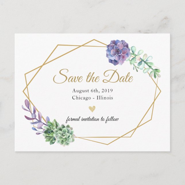 Purple watercolor botanical save the date postcard (Front)