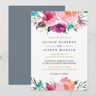 Purple Watercolor Botanical Wedding Invitation