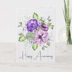 Purple Watercolor Bouquet For Anniversary Card