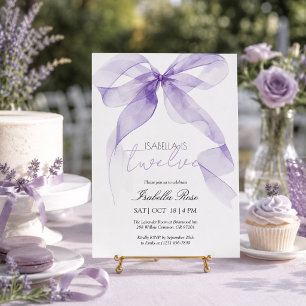 Purple Watercolor Bow Birthday Invitation
