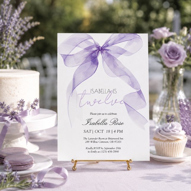 Purple Watercolor Bow Birthday Invitation (Creator Uploaded)