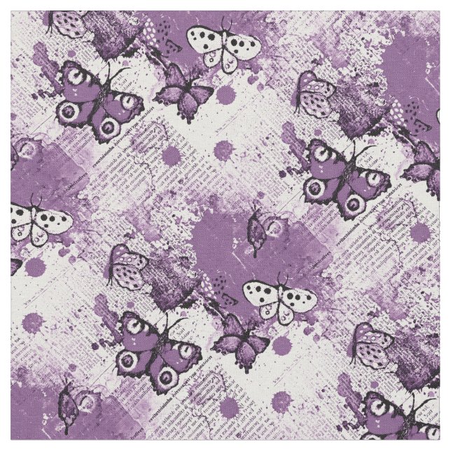 Purple Watercolor Butterflies Pattern Girly Cute Fabric (Close Up)