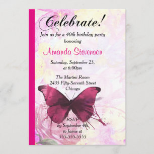Purple Watercolor Butterfly Birthday Party Invitation