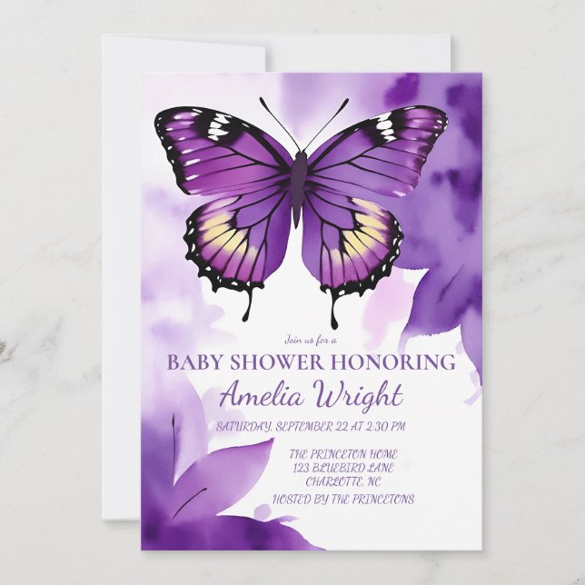 Purple Watercolor Butterfly Impressions Invitation (Front)
