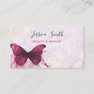 Purple Watercolor Butterfly on Pink and Yellow Business Card