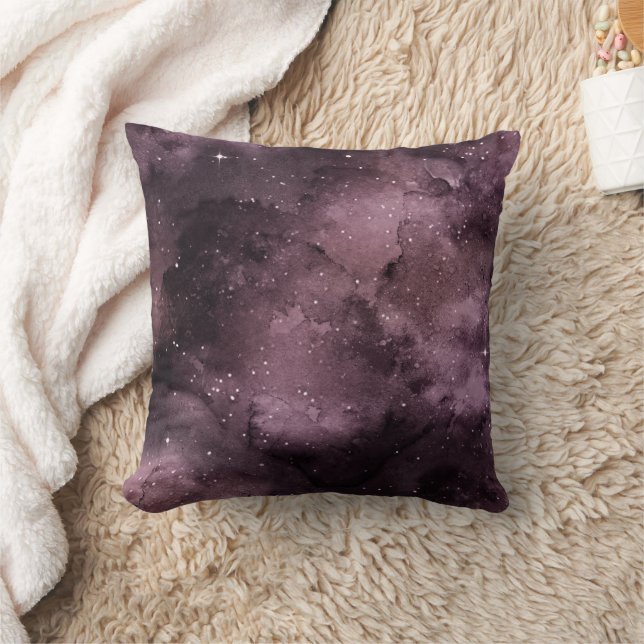 Purple Watercolor Celestial Sky Throw Pillow (Blanket)
