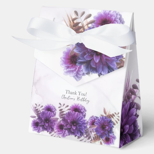 Purple Watercolor Chrysanthemum Birthday Favor Box (Front)