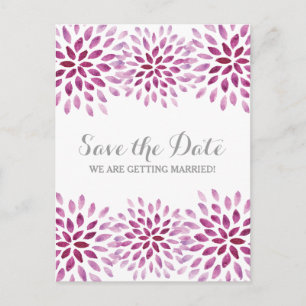 Purple Watercolor Chrysanthemum Save the Date Announcement Postcard