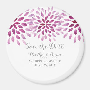 Purple Watercolor Chrysanthemum Save the Date Magnet