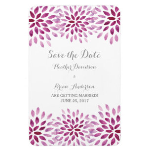 Purple Watercolor Chrysanthemum Save the Date Magnet