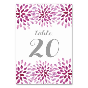 Purple Watercolor Chrysanthemum Table Number Card