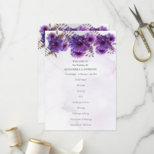 Purple Watercolor Chrysanthemum Wedding Program