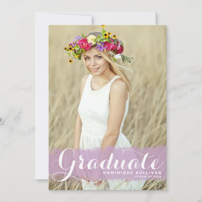 Purple Watercolor Class of 2025 Photo Graduation Announcement (Front)