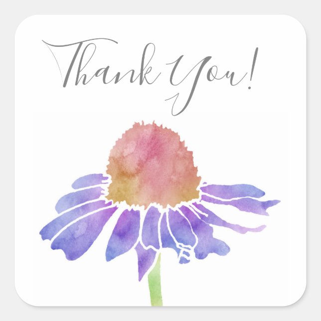 Purple Watercolor Coneflower Square Sticker (Front)