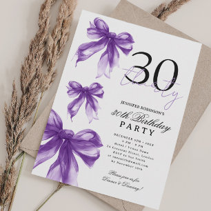 Purple Watercolor Coquette Bow 30th Birthday Party Invitation