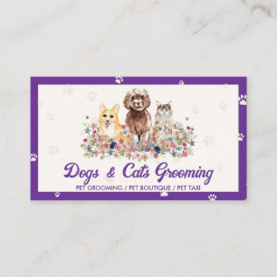 Purple Watercolor Dogs Cats Paw Print Pet Sitter Business Card
