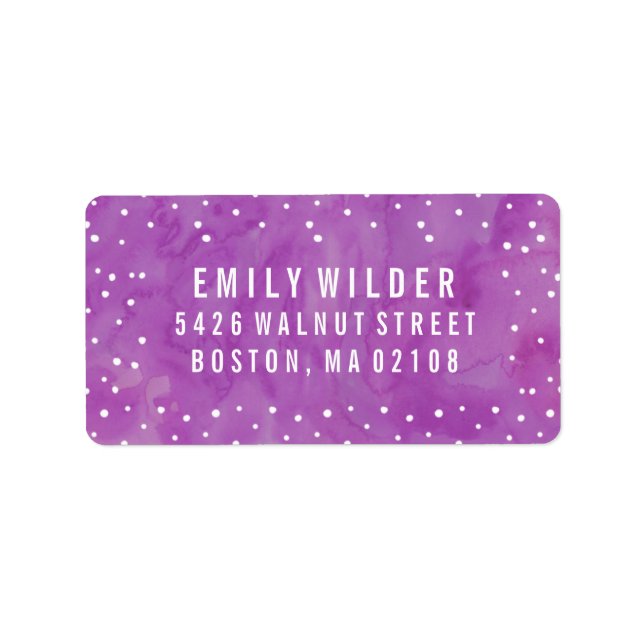 Purple Watercolor Dots Baby Shower Label (Front)