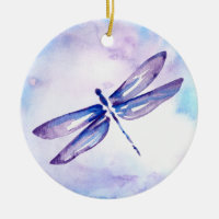 Purple Watercolor Dragonfly Christmas Ornaments