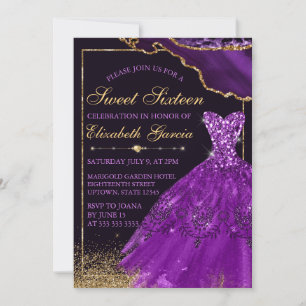 Purple Watercolor Dress agate Sweet 16 Invitation