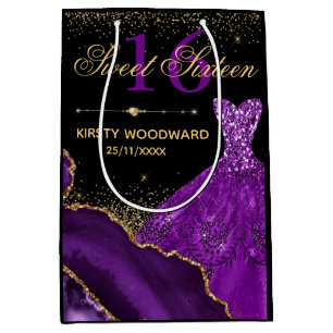 Purple Watercolor Dress & glitter agate Sweet 16 Medium Gift Bag