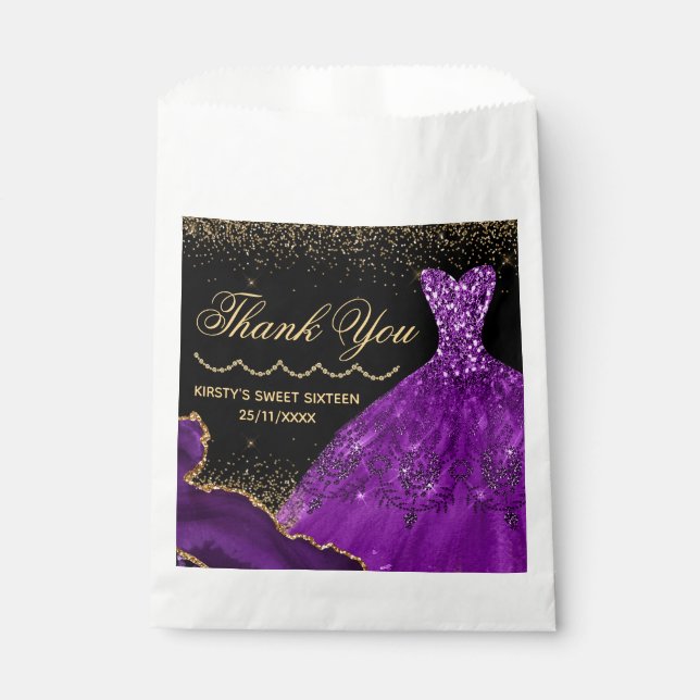 Purple Watercolor Dress Sweet 16 Birthday Favour Bag (Front)