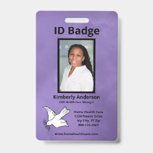 Purple Watercolor Employee Photo Name Logo ID Badge