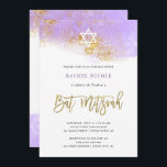 Purple Watercolor | Faux Gold Bat Mitzvah Invitation<br><div class="desc">This trendy Bat Mitzvah invitation features a colourful purple watercolor look,  with faux gold modern handwritten script,  faux glitter,  and a Star of David.</div>