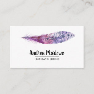 Purple Watercolor Feather Boho Business Card