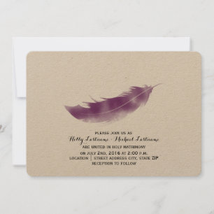 Purple Watercolor Feather Wedding Invitation