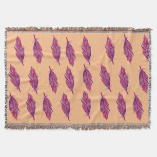 Purple Watercolor Feathers Throw Blanket