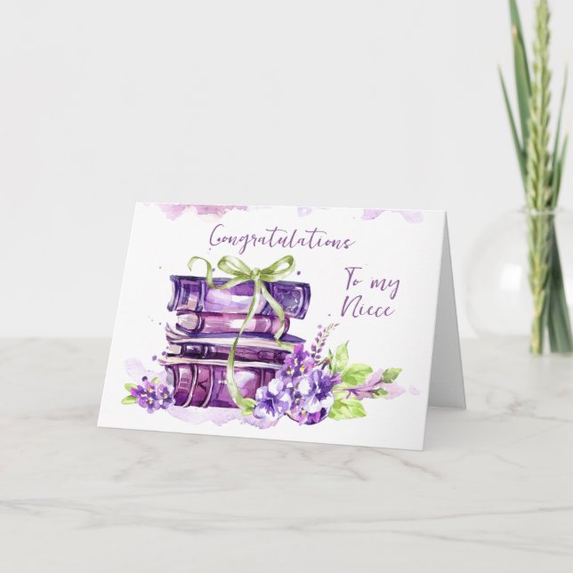 Purple Watercolor Feminine Graduation for Niece Card (Front)
