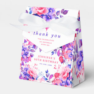 Purple Watercolor Floral 80th Birthday Party Favor Box