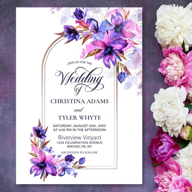 Purple Watercolor Floral Arch Wedding Invitation (Creator Uploaded)