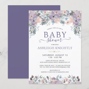 Purple Watercolor Floral Baby Shower Invitation