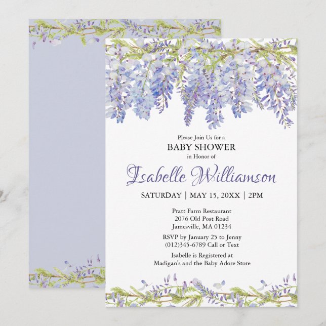 Purple Watercolor Floral Baby Shower Invitations (Front/Back)