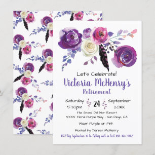 Purple watercolor Floral Boho Retirement Party Invitation