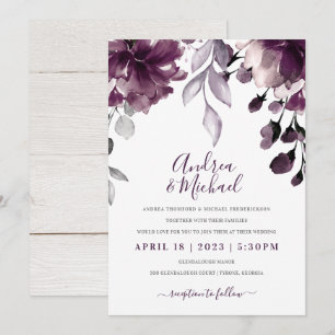 Purple Watercolor Floral Bouquet Wedding Invitation