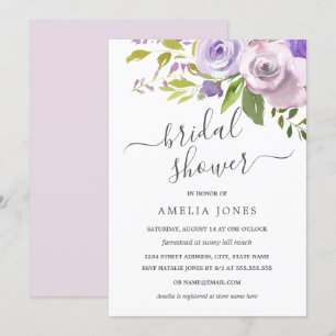Purple Watercolor Floral Bridal Shower Invitation