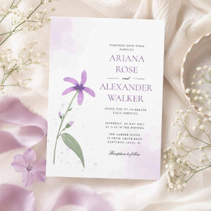 Purple Watercolor Floral Elegant Modern Wedding Invitation