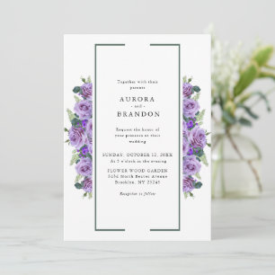 Purple Watercolor Floral Elegant Wedding Invitation