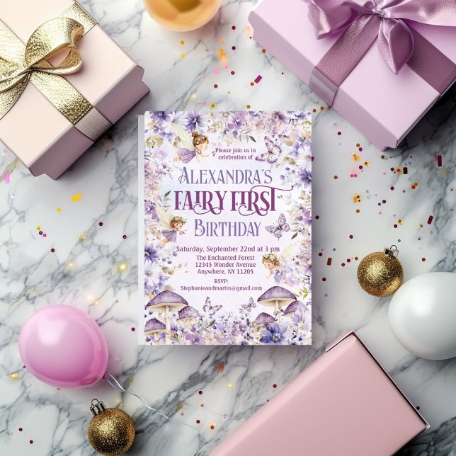 Purple Watercolor Floral Fairy First Birthday Invitation (Creator Uploaded)